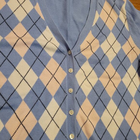 Brooks Brothers, Medium | Suprima Cotton Blue Argyle Button-Down Cardigan - Picture 3 of 4